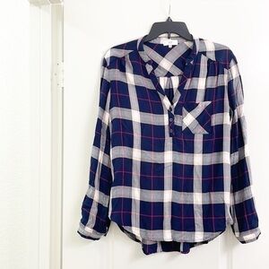 NSR plaid print half button down long sleeve top